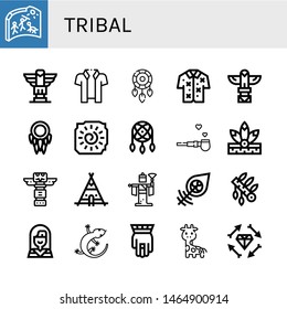 Set of tribal icons such as Cave painting, Totem, Hawaiian, Dreamcatcher, Pipe of peace, Native american, Teepee, Kabuki, Headdress, Lizard, Hamsa, Giraffe, Boho , tribal