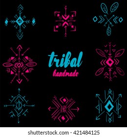 Set of tribal ornaments vector . Design elements . Print on clothing , accessories, postcard or poster . design elements .
