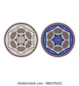 set of tribal round ornament lotus design with two color variation with aqua theme for multipurpose or symbol use 