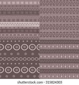 Set of tribal seamless patterns. Can be used for cloth, jackets, bags, notebooks, cards, envelopes, pads, blankets, furniture, packing