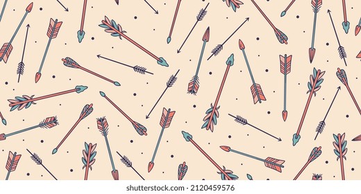Set of tribal style hand drawn seamless irregular arrow pattern pattern. Good for textiles, paper, wallpaper, and web page. Vector illustration. Abstract geometric print