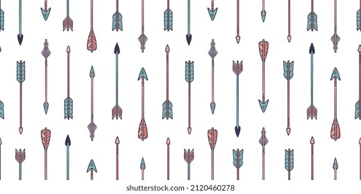 Set of tribal style hand drawn seamless arrow pattern patterns. Good for textiles, paper, wallpaper, and web page. Vector illustration. Abstract geometric art print