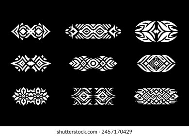 Set of tribal tattoo shapes. Tribal tattoo set with various ethnic styles including Maori, Gothic and Celtic