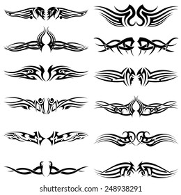 Set of tribal tattoos. EPS 10 vector illustration without transparency.