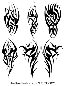 Set of tribal tattoos. EPS 10 vector illustration without transparency.