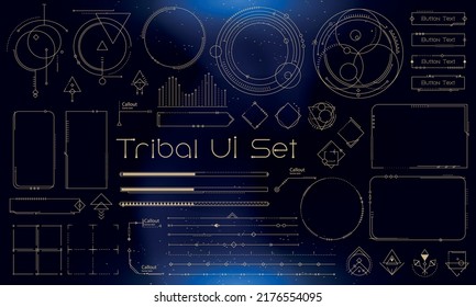 Set of Tribal User Interface Elements. Fantasy ethnic HUD. Good for game UI. Vector Illustration EPS10