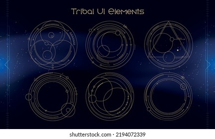 Set of Tribal User Interface Elements. Fantasy ethnic Circles. Good for game UI. Vector Illustration EPS10