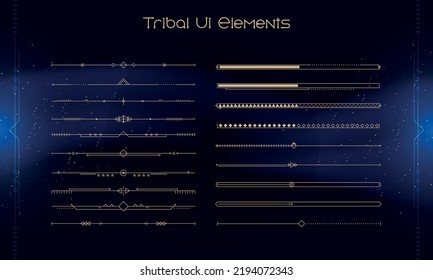 Set of Tribal User Interface Elements. Fantasy ethnic HUD. Good for game UI. Vector Illustration EPS10