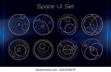 Set von Stamm-User-Interface-Elementen. Weltraumethnischer HUD. Gut für Spiel-UI. Vektorgrafik EPS10