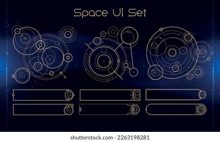 Set von Stamm-User-Interface-Elementen. Weltraumethnischer HUD. Gut für Spiel-UI. Vektorgrafik EPS10