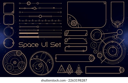 Set von Stamm-User-Interface-Elementen. Weltraumethnischer HUD. Gut für Spiel-UI. Vektorgrafik EPS10