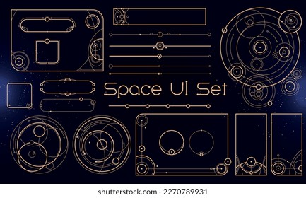 Set von Stamm-User-Interface-Elementen. Weltraumethnischer HUD. Gut für Spiel-UI. Vektorgrafik EPS10