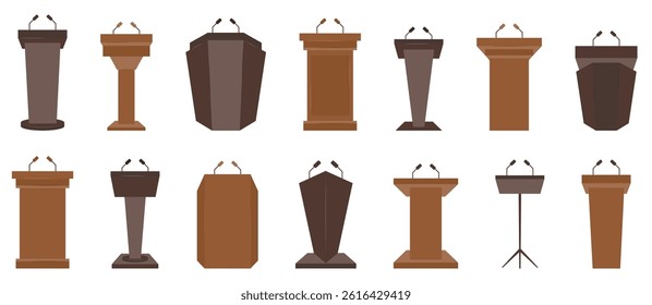 Set of tribune rostrum in a flat design. Vector illustration