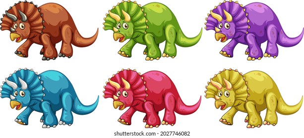 Set of triceratops dinosaur cartoon character illustration