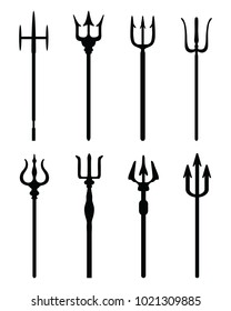 Set of trident, black silhouettes