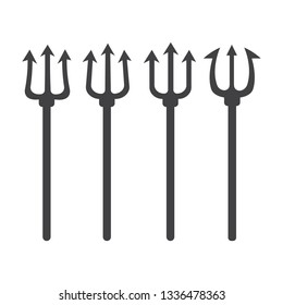 set of trident silhouette. Pitchfork devil set. Trident devil icon 