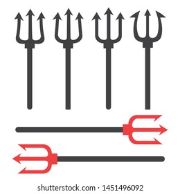 set of trident silhouette. Pitchfork devil set. Trident devil icon