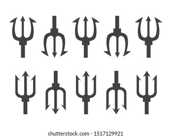 set of trident silhouette. Pitchfork devil set. Trident devil icon