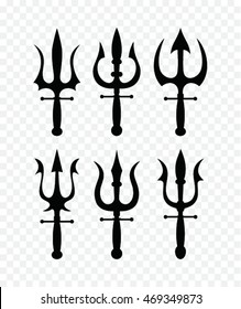 set of trident silhouette. trident symbol