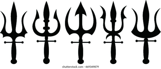set of trident silhouette. trident symbol
