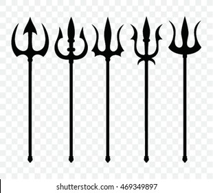 set of trident silhouette. trident symbol