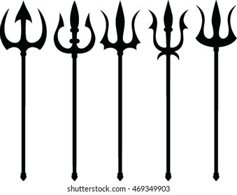 set of trident silhouette. trident symbol