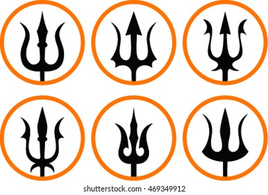 set of trident silhouette. trident symbol