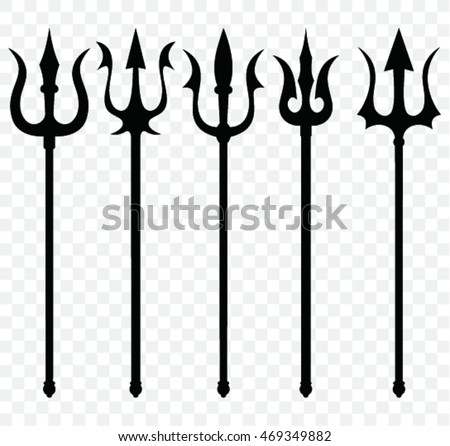 set of trident silhouette. trident symbol