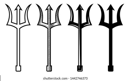 Set Of Trident Vector Illustration Silhouette