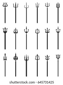 Set of tridents, black silhouettes on a white background