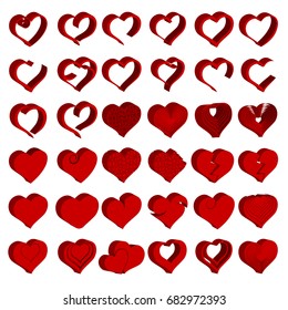 Set of tridimensional symbol hearts, vector