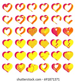 Set of tridimensional symbol hearts vector