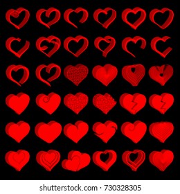 Set of tridimensional symbol hearts, vector