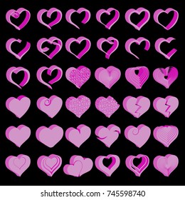 Set of tridimensional symbol hearts, vector