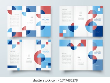 Set Trifold abstract geometric circles and squares blue color