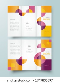 Set Tri-fold abstract geometric circles and squares violet color