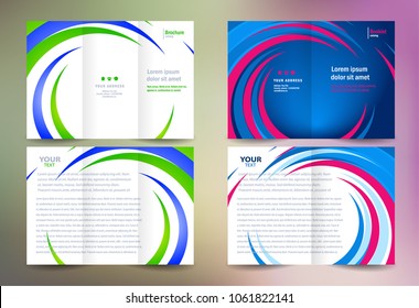 Set tri-fold and booklet brochure design template spiral stripes circles theme