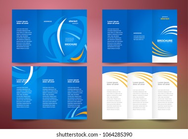Set Tri-fold Brochure design template curves abstract blue color
