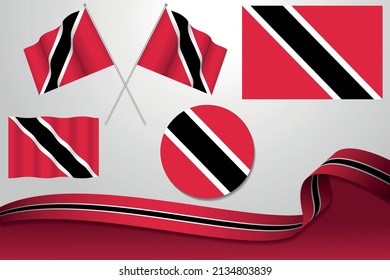Banderas De Trinidad Y Tobago Con Diferentes Diseños, Icono, Banderas Con Banda De Fondo.