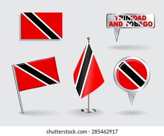 Set of Trinidad and Tobago pin, icon, map pointer flags. Vector illustration.