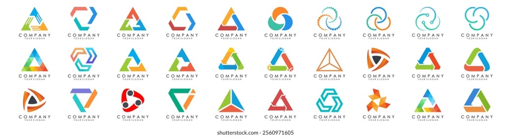 set of trinity tech logo design. technology vector illustration