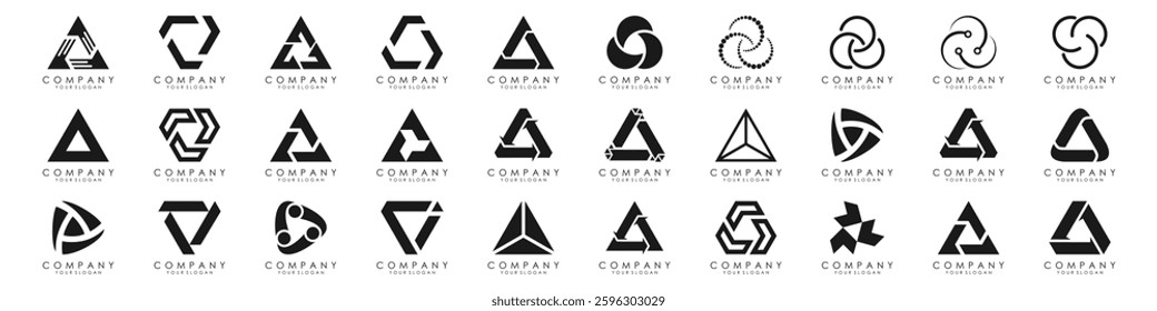 set of trinity tech logo design. technology vector illustration