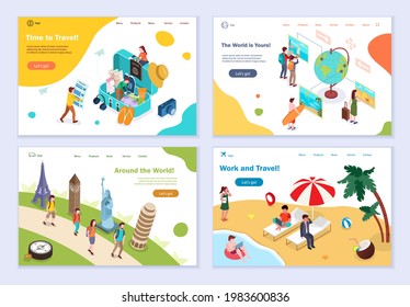 Set of Trip and Travel concepts, 3d isometric design, vector illustration, for graphic and web design