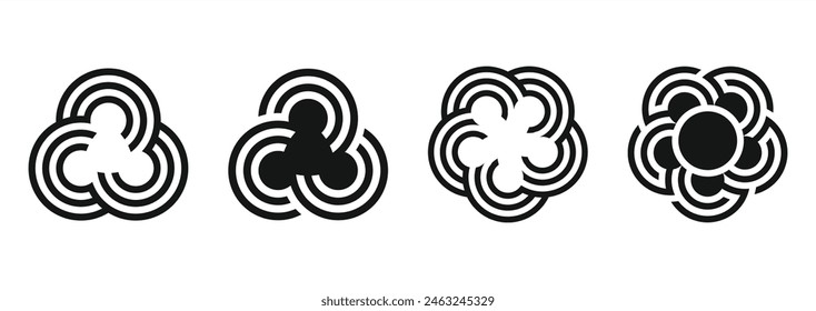 Set of triple Line Circular Logo Design in Black and White, vector illustration