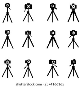 A set of tripod with photo camera silhouette
