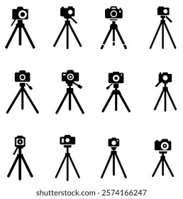 A set of tripod with photo camera silhouette