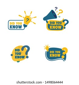 Set trivia icon, did you know bulb and megaphone icon vector isolated background