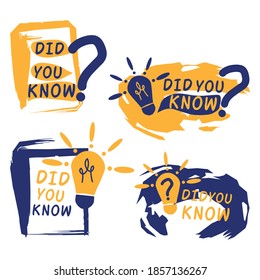 
Set trivia icon, did you know bulb and megaphone icon vector isolated background