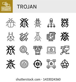 Set of trojan icons such as Keylogger, Bug, Beetle, Online robbery, Armor, Spyware, Malware, Anti bug , trojan