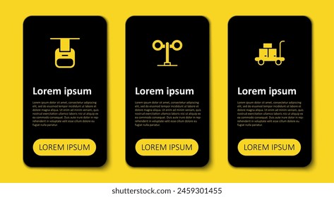 Set Trolley suitcase, Train traffic light and Cable car. Business infographic template. Vector